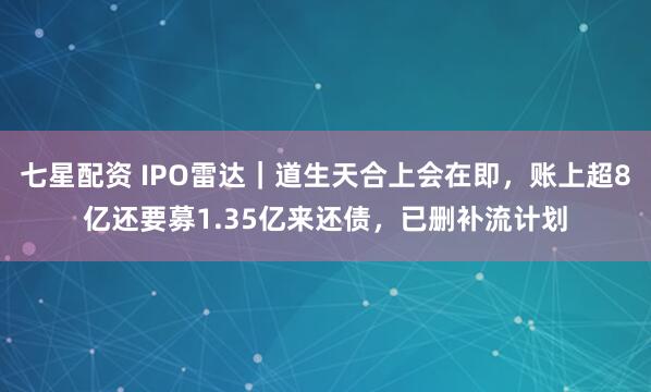 七星配资 IPO雷达｜道生天合上会在即，账上超8亿还要募1.35亿来还债，已删补流计划
